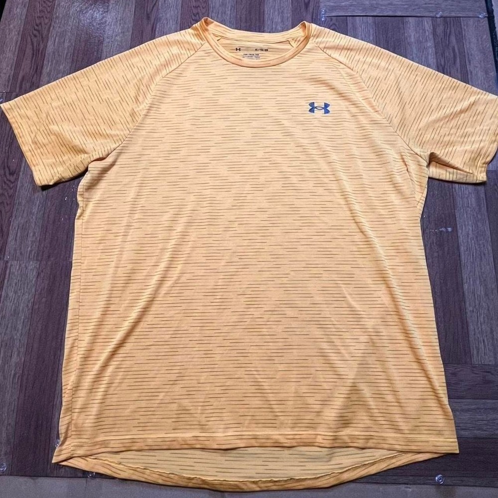 Under‎ Armour Yellow Striped Tech Running Train Shirt XL